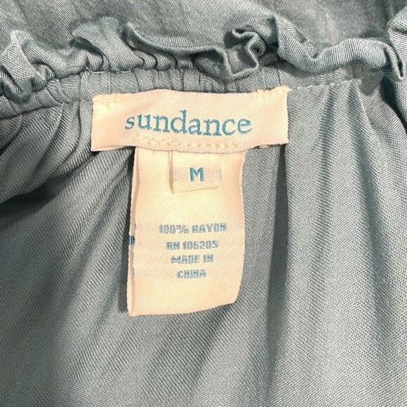 SUNDANCE So In Love Ruffle Peasant Top Long Sleeve Split V-neck Blue Size Medium - Picture 7 of 8